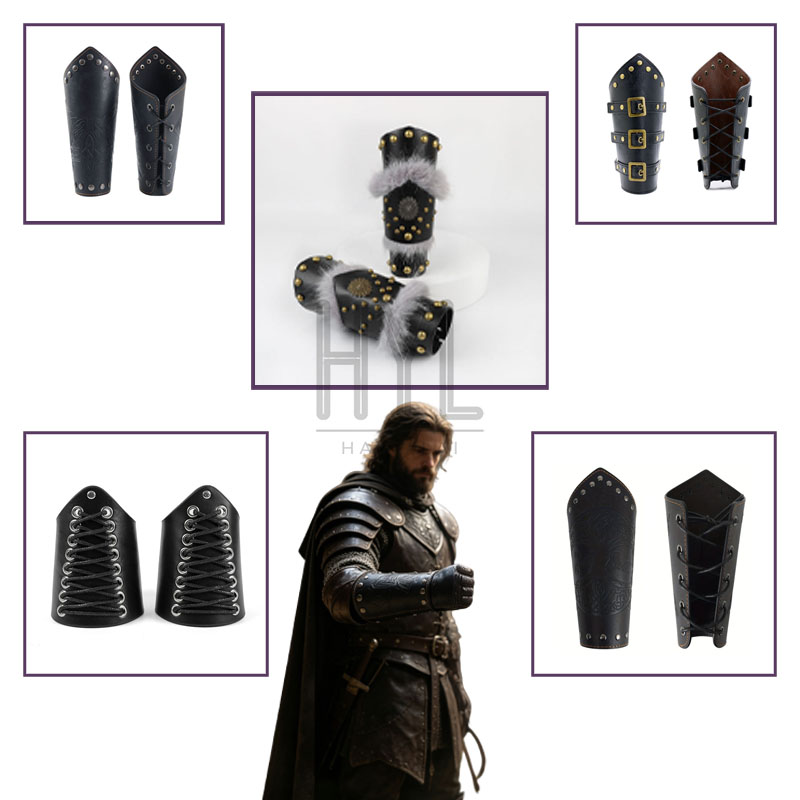 Cosplay Prop - Mittelalterliche Steampunk-Retro-Mehrschicht-PU-Leder-Handschuhe mit Nieten, Halloween-LARP-Cosplay-Handrüstung, Kostümzubehör,